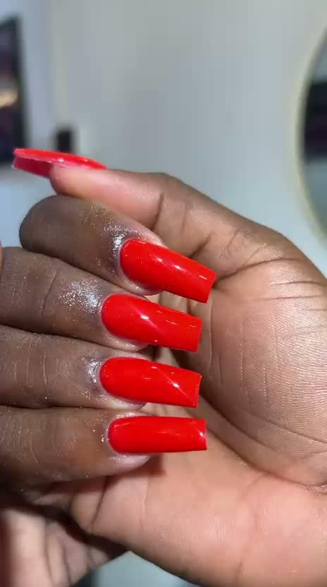 Glossy red square nails