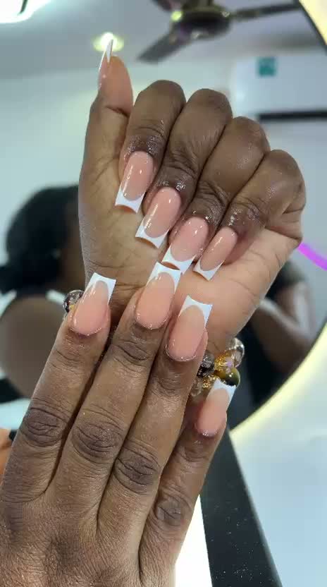 Long white French tip square nails